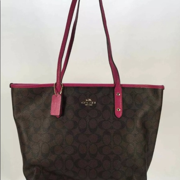 Coach Brown/Black LeatherLogo PinkTrim ShoulderBag